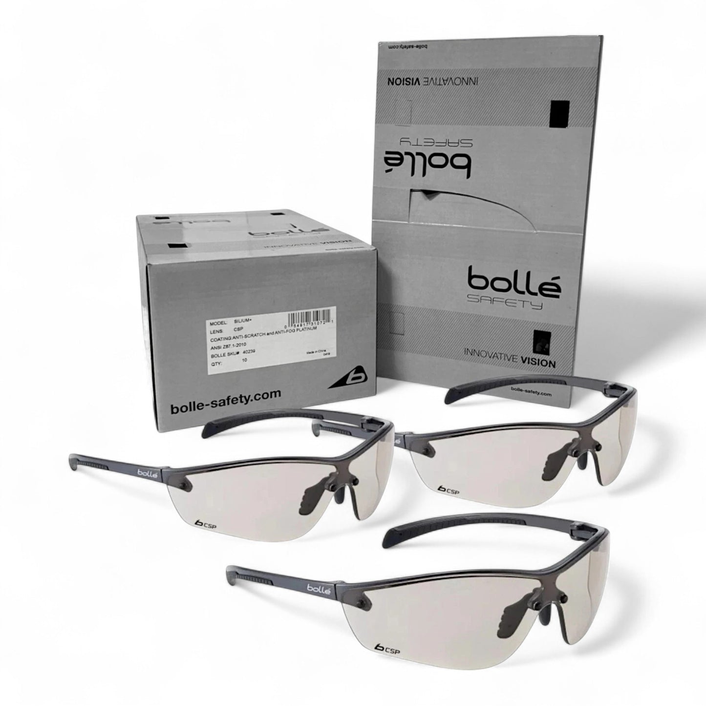 3-PK BOLLE 40239 SILIUM+ PLATINUM SAFETY GLASSES ANTI-SCRATCH, ANTI-FOG