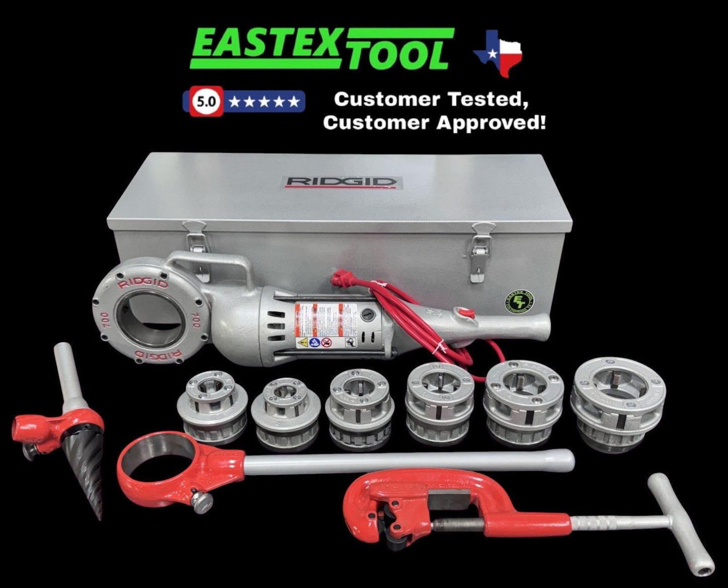 RIDGID 41935 700 POWER DRIVE, 12R PVC 1/2''-2'' DIE SET, REAMER, CUTTER AND TOOL BOX